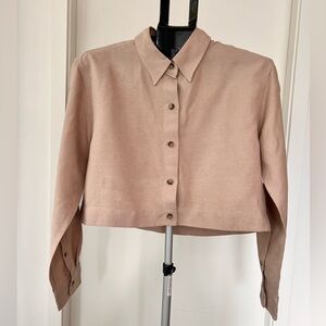 Wilfred Taupe Linen Blend Buttoned Down Blouse